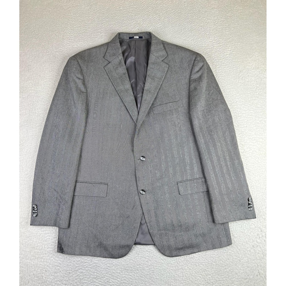 Hart Schaffner Marx Mens 46 Gray Herringbone Wool Sport Coat Blazer USA 2 Button